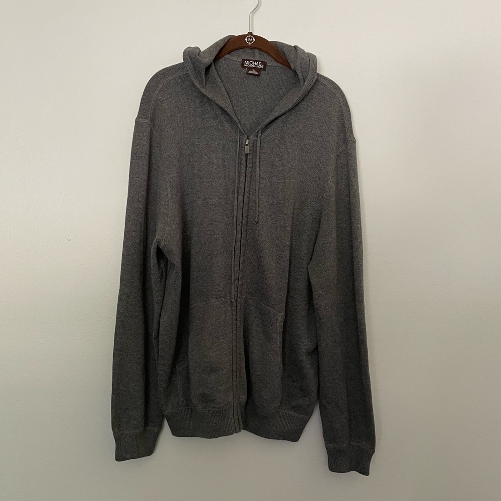 MICHAEL Micheal Kors lightweight mens grey knit zip up hooded sweatshirt XL